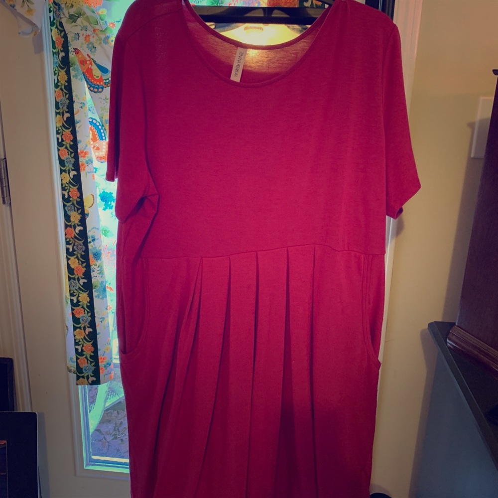 Pink short sleeve cotton dress with pockets